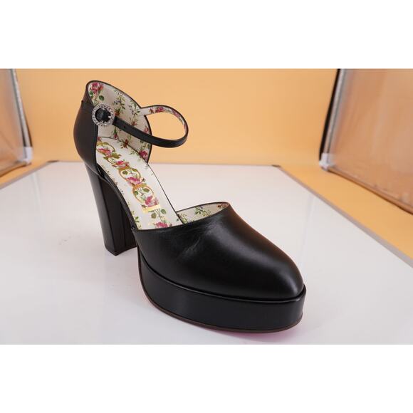 Gucci Agon Ankle Strap Black Leather Platform Pumps Size 38.5 New $890 Houston - Picture 3 of 11